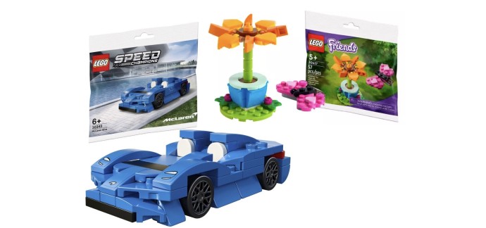 LEGO: LEGO McLaren Elva (30343) ou LEGO Le jardin fleuri et le papillon (30417) offert dès 40€ d'achat