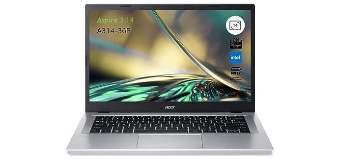 Amazon: PC Portable 14" Acer Aspire 3 A314-36P-38TV - FHD, Core i3-N305, RAM 8 Go, SSD 256 Go à 379,99€