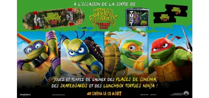 Familiscope: 4 x 2 places pour le film Ninja Turtles Teenage Years + 1 skateboard + 1 lunchbox à gagner