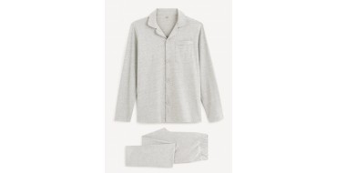 Celio*: Pyjama manches longues et pantalon 100% coton - gris chine à 12€