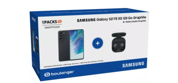 Boulanger: Pack smartphone Samsung S21 FE 5G 128Go Gris + Ecouteurs Buds2 Gris à 399€