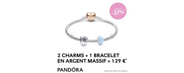 Pandora: 2 charmes + 1 bracelet en argent pour 129€