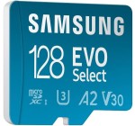 Amazon: Carte mémoire microSDXC Samsung Evo Select - 128Go, UHS-I U3, 130 Mo/s à 9,99€