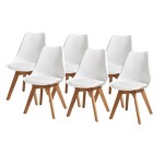 Cdiscount: Lot de 6 chaises BJORN - Simili Blanc - Pieds en Hêtre à 99,99€