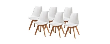 Cdiscount: Lot de 6 chaises BJORN - Simili Blanc - Pieds en Hêtre à 99,99€