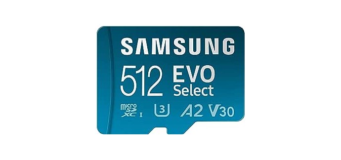 Amazon: Carte mémoire microSDXC Samsung Evo Select MB-ME512KA/UE - 512GB à 29,99€