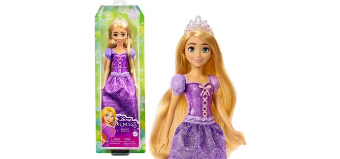 Amazon: Poupée Disney Princesses Raiponce articulée avec Tenue Scintillante et Accessoires à 9,08€