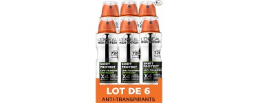 Amazon: Lot de 6 Déodorants Spray Anti-traces L'Oréal Men Expert Shirt Protect - 150ml à 11,55€