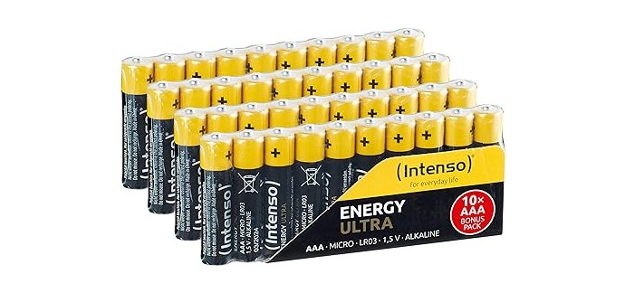 Amazon: Lot de 40 piles alcalines Intenso Energy Ultra AAA / LR03 / Micro à  9,88€