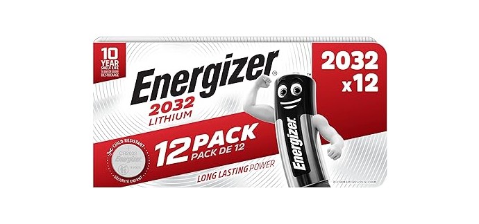 Amazon: Lot de 12 piles Energizer CR2032 à 7,21€