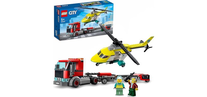 Amazon: LEGO City Le Transport de L’Hélicoptère de Secours - 60343 à 17,90€