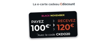Cdiscount: E-carte cadeau Cdiscount de 120€ au prix de 100€