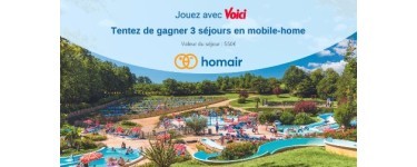 Voici: 3 locations de mobile-home dans un camping Homair à gagner