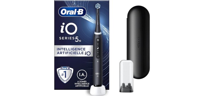 Amazon: Brosse à dents électrique Oral-B iO 5N B - Bluetooth, 1 Brossette, 1 Étui De Voyage à 79,99€