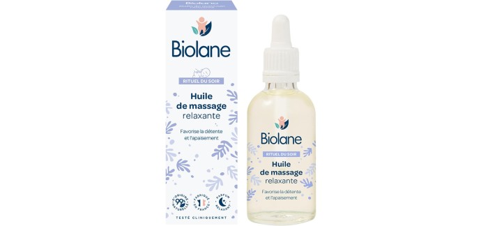 Amazon: Huile de massage relaxante bébé Biolane - 50ml à 5,23€