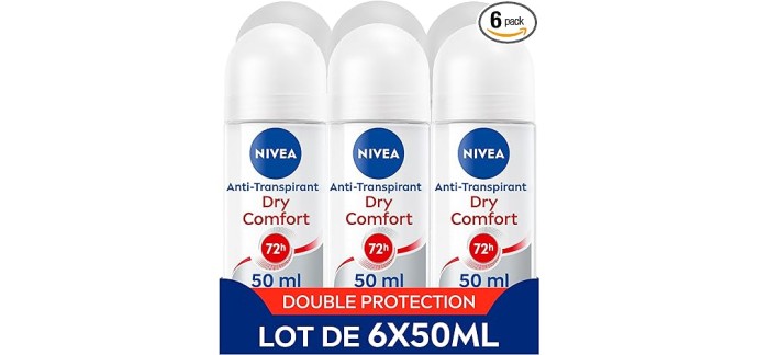 Amazon: Déodorant anti-transpirant NIVEA Dry Comfort (lot de 6 x 50 ml) à 11,70€