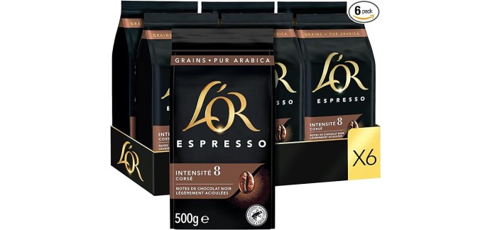 Amazon: L'Or Café 3Kg Grains Espresso (lot de 6 x 500G) à 38,47€