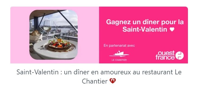 Ouest France: 1 dîner pour 2 personnes au restaurant Le Chantier à gagner