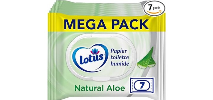 Amazon: Pack de 7 Lotus Papier Toilette Humide Natural Aloe (294 feuilles) à 8,68€
