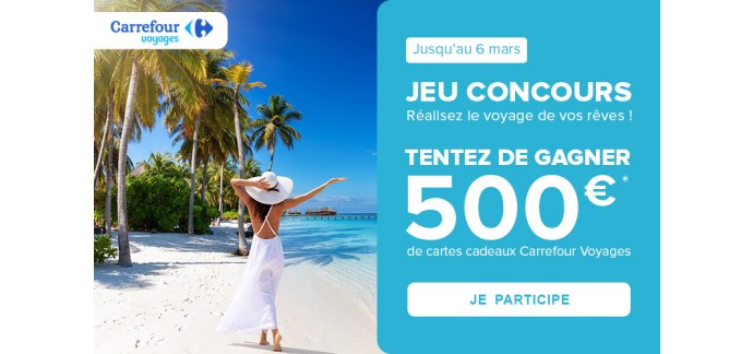 Carrefour Voyages: 3 lots de 2 e-cartes cadeaux Carrefour Voyages à gagner