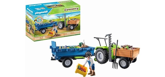 Amazon: Playmobil Country Tracteur avec remorque - 71249 à 23,79€