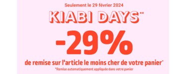 Kiabi: 29% de réduction sur l'article le moins cher de votre commande
