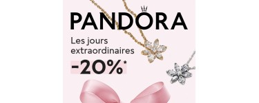 Pandora: 20% de réduction dès 69€ d'achat sur une sélection pendant l'opération Les Jours Extraordinaires