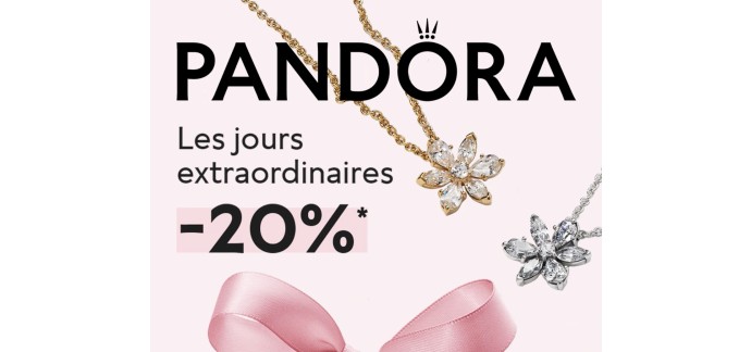 Pandora: 20% de réduction dès 69€ d'achat sur une sélection pendant l'opération Les Jours Extraordinaires