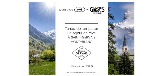 GEO: 1 séjour de 3 nuits au Saint-Gervais Hôtel & Spa + forfaits de ski à gagner