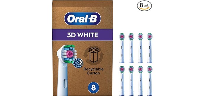 Amazon: Pack de 8 brossettes pour Brosse à dents électriques Oral-B Pro 3D White à 19,99€