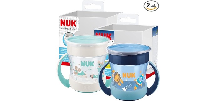 Amazon: Tasse antifuite NUK Mini Magic Cup Night (Pack de 2) à 9,84€