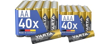 Amazon: Lot de 80 piles alcaline Varta - 40x AA & 40x AAA à 26,99€
