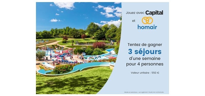 Capital: 3 séjours dans un camping Homair à gagner