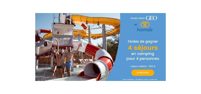 GEO: 4 séjours pour 4 personnes en camping Homair à gagner