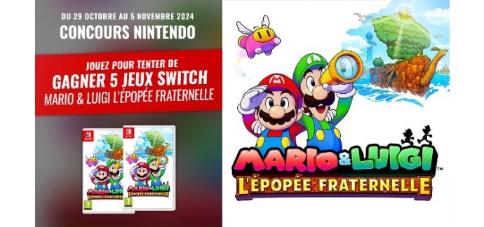 Jeux Vidéo and Co: 5 jeux vidéo Switch "Mario & Luigi : l’Épopée Fraternelle" à gagner
