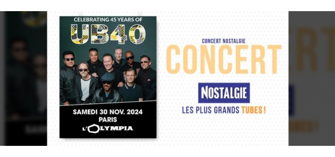 Nostalgie: 4 lots de 2 invitations pour le concert de UB40 à Paris à gagner