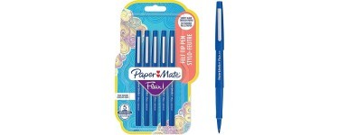 Amazon: Lot de 5 stylos feutres Paper Mate Flair - 7mm, pointe moyenne, encre bleue à 5,90€