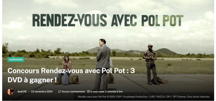 Offresasaisir: 3 DVD du film "Rendez-vous avec Pol Pot" à gagner