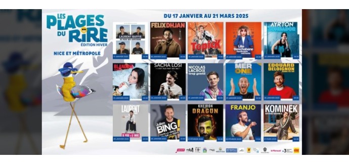 Rire et chansons: 20 lots de 2 invitations pour des spectacles du Festival "Les Plages du Rire" à gagner