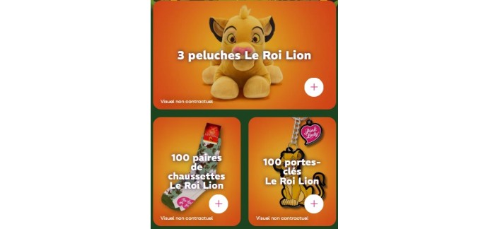 Pink Lady: 3 peluches "Le Roi Lion", 100 paires de chaussettes "Le Roi Lion", 100 porte-clés à gagner