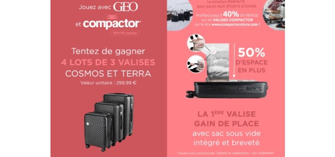 GEO: 4 lots de 3 valises à gagner