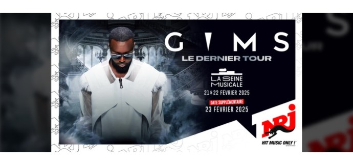 NRJ: 6 lots de 2 invitations pour le concert de Gims à Boulogne-Billancourt à gagner