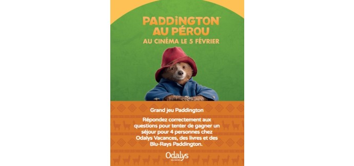 La Grande Récré: 1 semaine en résidence Odalys Vacances + des lots de DVD Blu-Ray Paddington à gagner