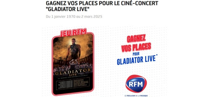 RFM: Des invitations pour le ciné-concert "Gladiator - Live" à Paris, Lyon ou Strasbourg à gagner