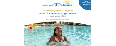 GEO: 3 séjours en camping Homair à gagner