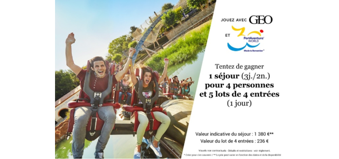 GEO: Divers lots pour le parc Port Aventura à gagner