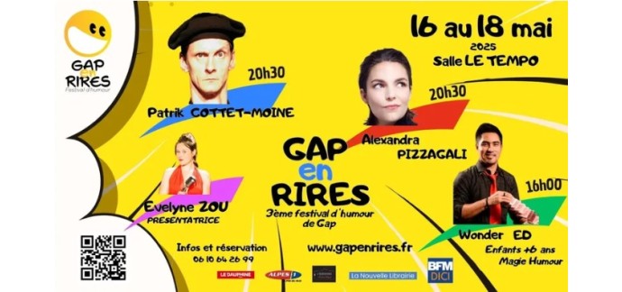 BFMTV: 1 lot de 4 invitations pour le Festival de l'humour Gap en Rires à gagner