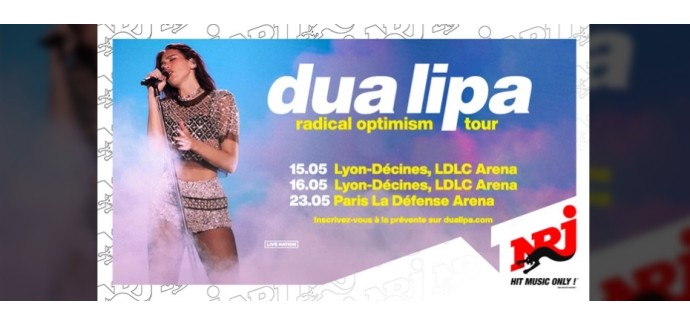 NRJ: 2 lots de 2 invitations pour le concert de Dua Lipa à Paris à gagner