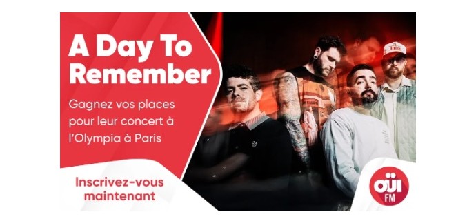 OÜI FM: Des invitations pour le concert de A Day To Remember à gagner