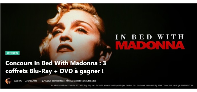 L'Info Tout Court: 3 coffrets Blu-Ray du documentaire "In bed with Madonna" à gagner